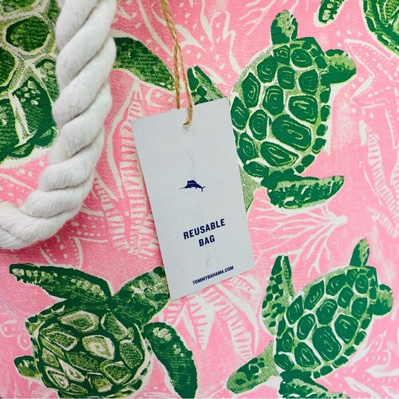 Tommy Bahama Pink Sea Turtle Large Reusable Beach Tote 17” x 14” x 9” - Picture 5 of 11